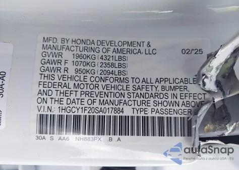 2025 Honda Accord Lx из США, поврежденный, VIN 1HGCY1F20SA017884